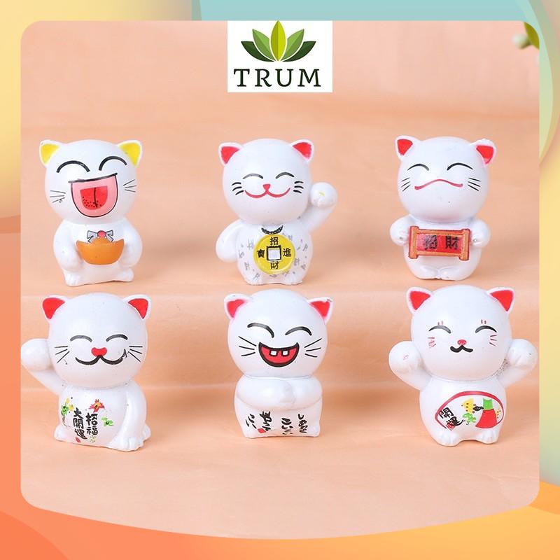 Bộ 6 Mèo Thần Tài Kiểu Nhật - phụ kiện trang trí tiểu cảnh - Terrarium