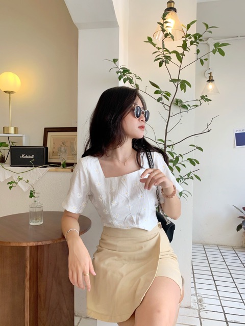 Áo croptop kiểu, LUCETFASHION Summer Top, áo kiểu hoa