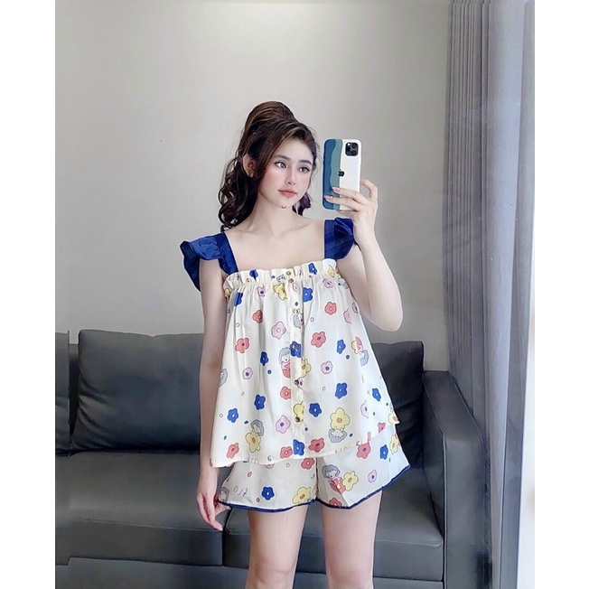❤️FREE SHIP❤️ Bộ đùi tay cánh tiên lụa satin mềm mịn nhiều hoạ tiết siêu xinh