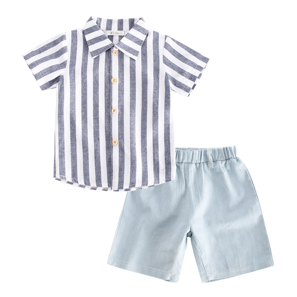 Set trang phục Sanlutoz gồm áo cotton kẻ sọc + quần short màu đơn sắc cho bé