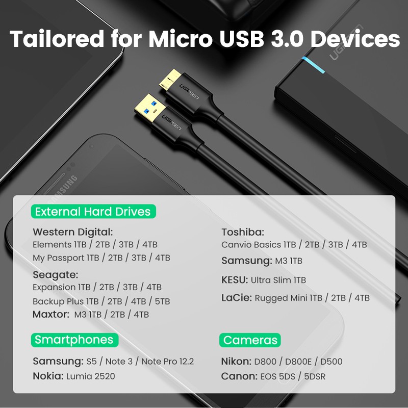 Dây cáp Ugreen micro USB 3.0 cho Samsung Note3