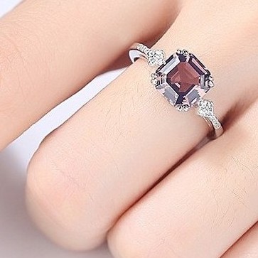 Nhẫn Bạc Nữ S925 Đính Đá Nâu Mặt Vuông Bảo Ngọc Jewelry N2392