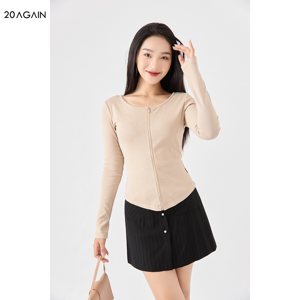 xả Áo phông nữ dài tay cổ tròn 20AGAIN, khóa kéo thân trước, trẻ trung ATA2013 - HÀNG MỚI VỀ New