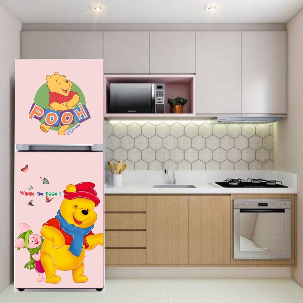 Decal dán  tủ lạnh, máy giặt chống thấm nước mẫu gấu Pooh