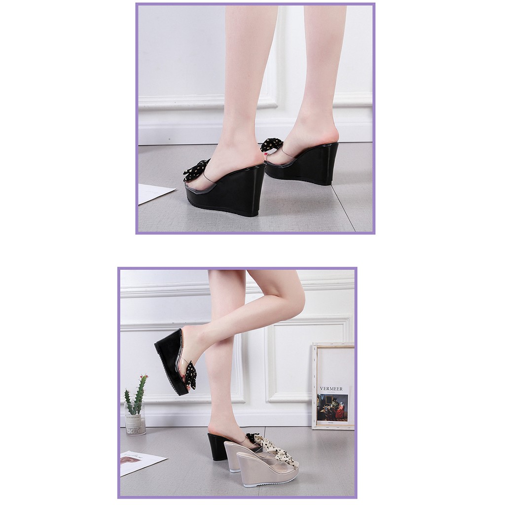 Dép Đế Xuồng Đính Nơ Dễ Thương 4.33 Inch (Size 35-40)