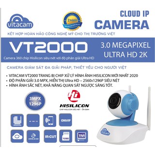 CAMERA VITACAM IP VT2000 – 3.0MPX FULL HD – CAMERA VITACAM TRONG NHÀ MỚI NHẤT 2020 CÓ CỔNG LAN