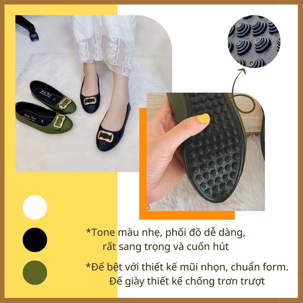 [FREESHIP] Giày Nữ, Giày Đế Bệt Nữ Mũi Nhọn Đính Khóa Vuông Xinh Xắn Da Mềm Đi Êm Chân. Giày Hoàng Thanh Dn81