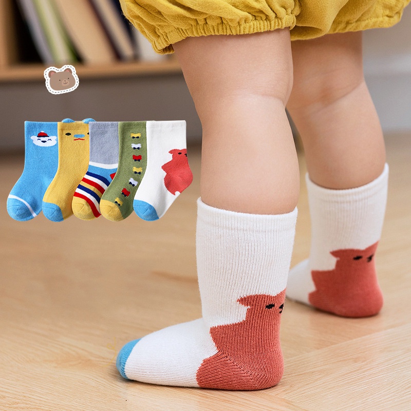 Set 5 Đôi Vớ Dài Trung Bình Họa Tiết Hoạt Hình Ba Chiều Cho Bé Sơ Sinh