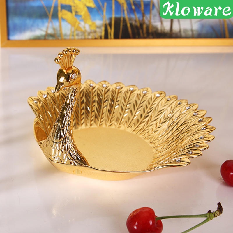 Đĩa Đựng Trái Cây Hình Chim Công Bằng Kim Loại Màu Vàng Sang Trọng