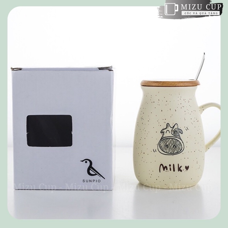 Cốc sứ cao cấp ăn sáng, uống trà, uống cà phê hình bò sữa dễ thương