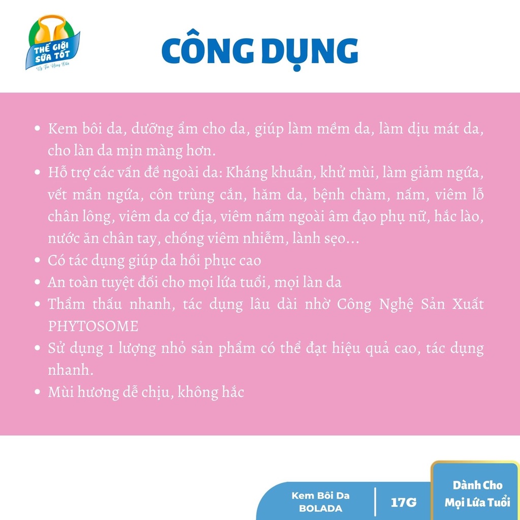 Kem Bolada 17G - BDcare - Kem Bôi Da Hết Ngứa, Mẩn Đỏ, Rôm Sẩy, Nấm Chân, Viêm Da Cơ Địa Viêm Lỗ Chân Lông thegioisuatot