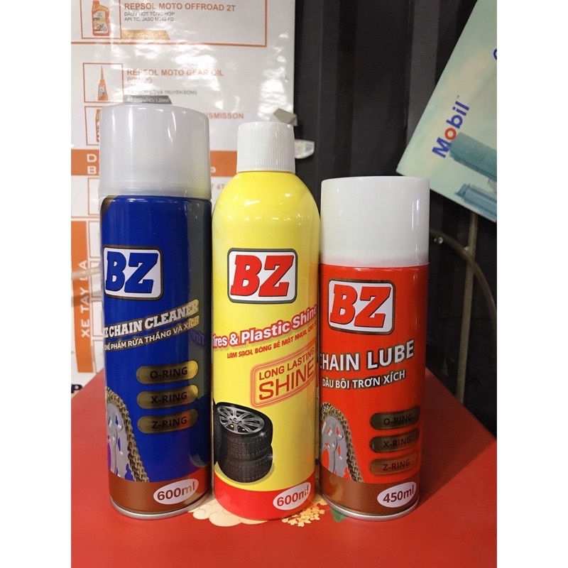 Bộ vệ sinh sên BZ Dưỡng Sên 450ml ,rửa sên 600ml , dưỡng bóng vỏ xe dàn nhám 450ml bàn chải chà sên