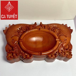 [FREESHIP] (RẺ NHẤT) GẠT TÀN THUỐC GỖ HƯƠNG TA CAO CẤP ĐỤC CHẠM CÁ CHÉP HÀNG NGUYÊN KHỐI - SIZE TO ẢNH THẬT 100%