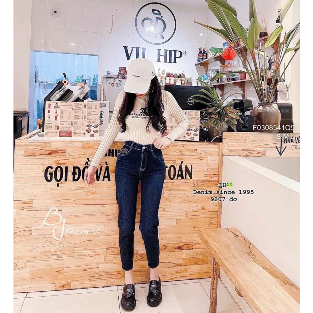 Quần baggy jean có túi gắn mác da chữ B tôn dáng!
