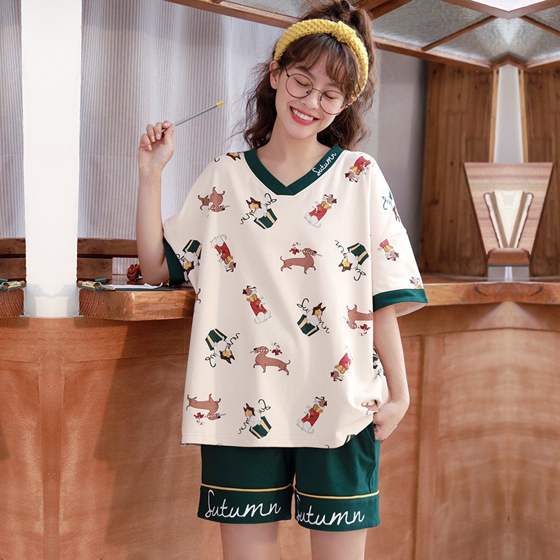 Bộ Đồ Ngủ Cotton Cộc Tay Dễ Thương Cho Nữ Mềm Mại Thoáng Mát | BigBuy360 - bigbuy360.vn