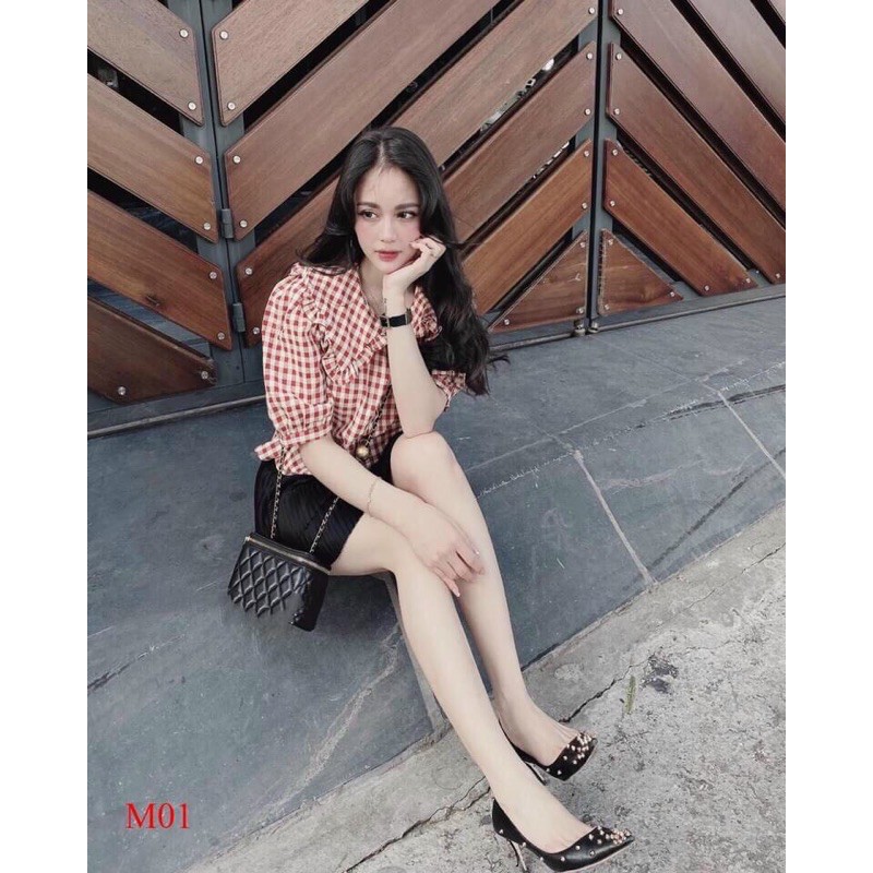 ⭕️ Áo sơ mi kẻ cổ bèo siêu xinh. Size S M