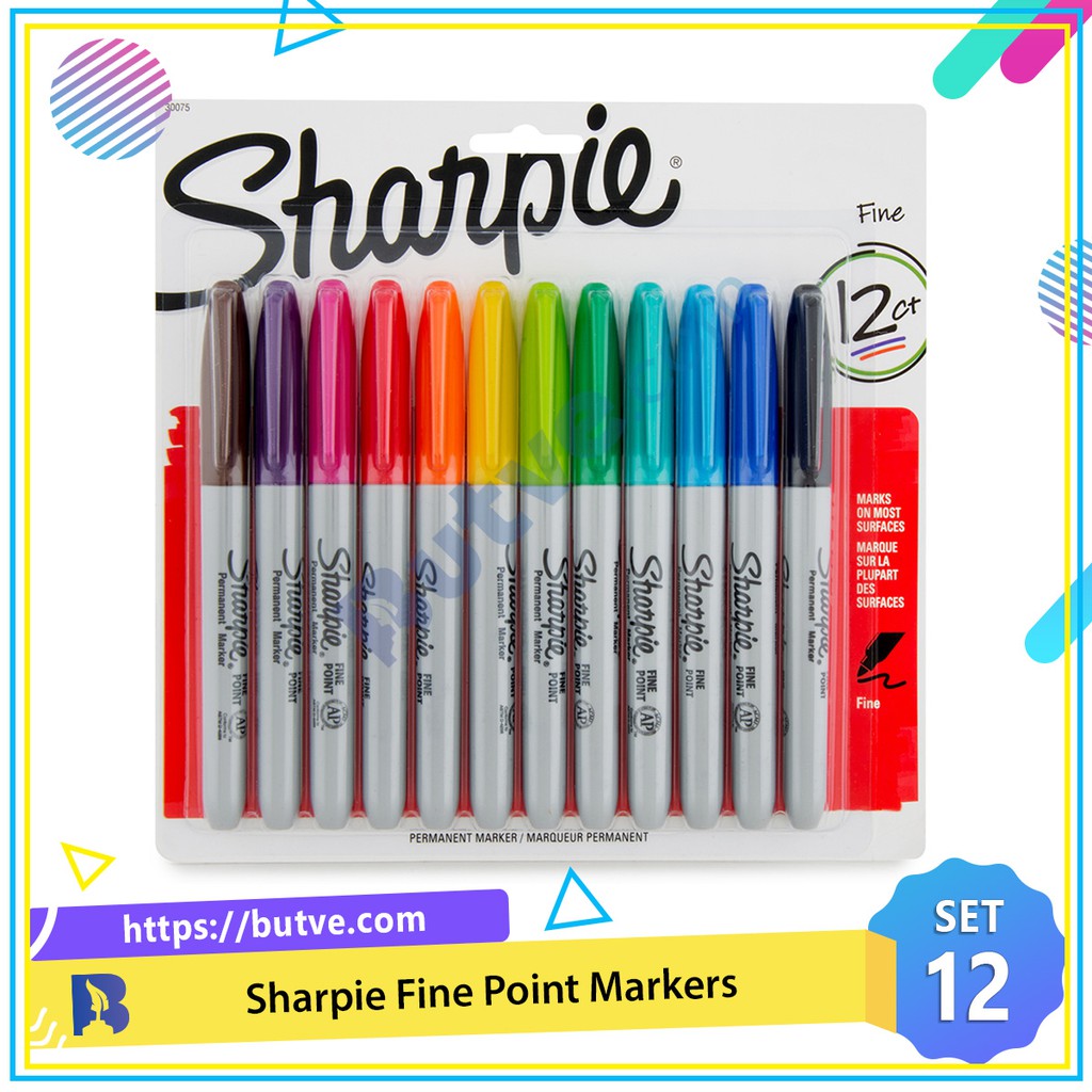 Combo 12 màu bút lông dầu vẽ trên mọi chất liệu Sharpie Fine Point