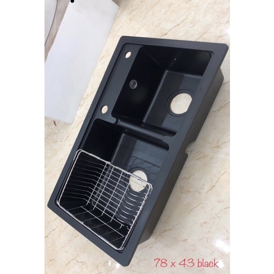 ( Chậu đá ) Chậu rửa bát bằng đá đen 7843,chậu đá rửa bát lệch 7843