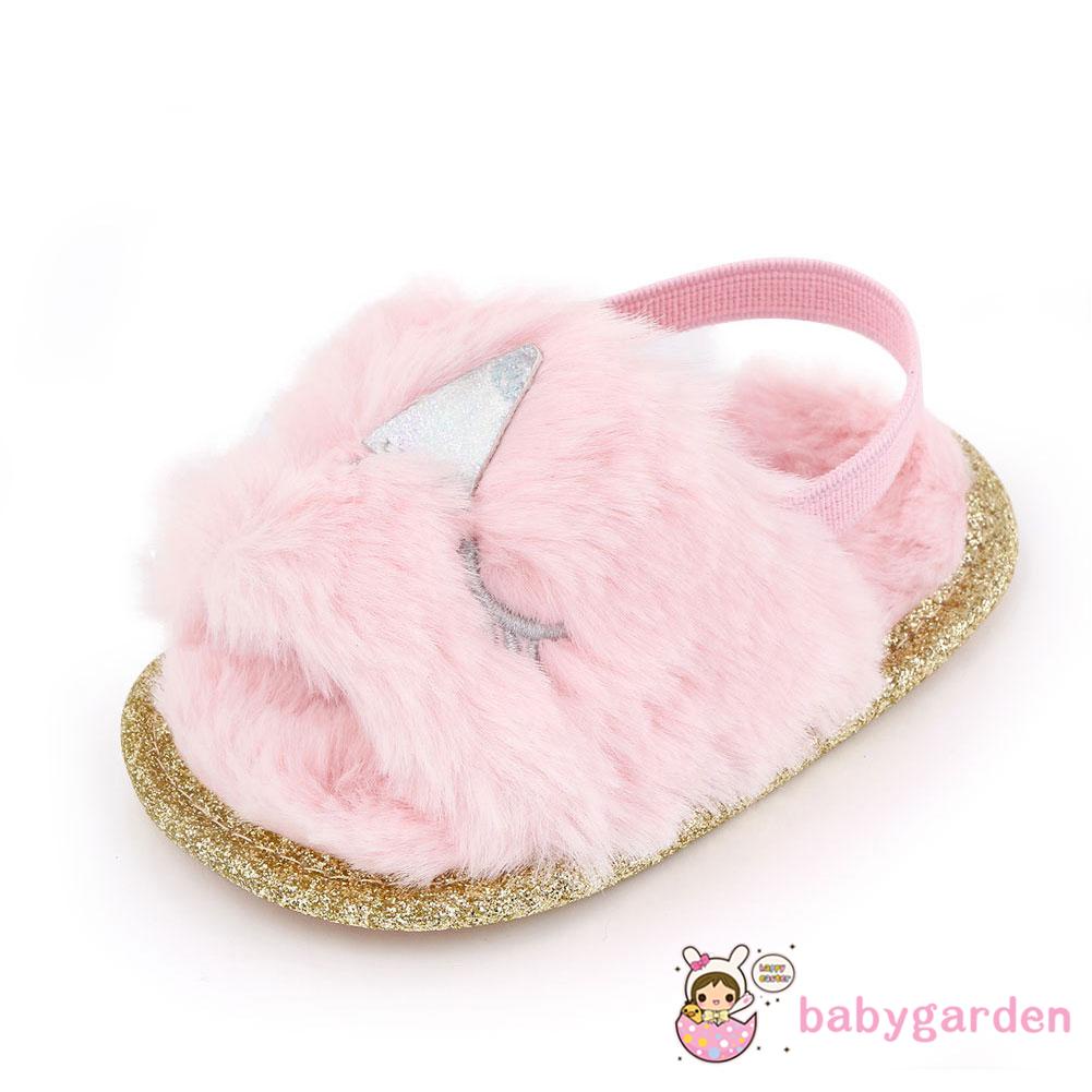 Xăng đan Đế Mềm Đính Lông Giả Dành Cho Bé Gái