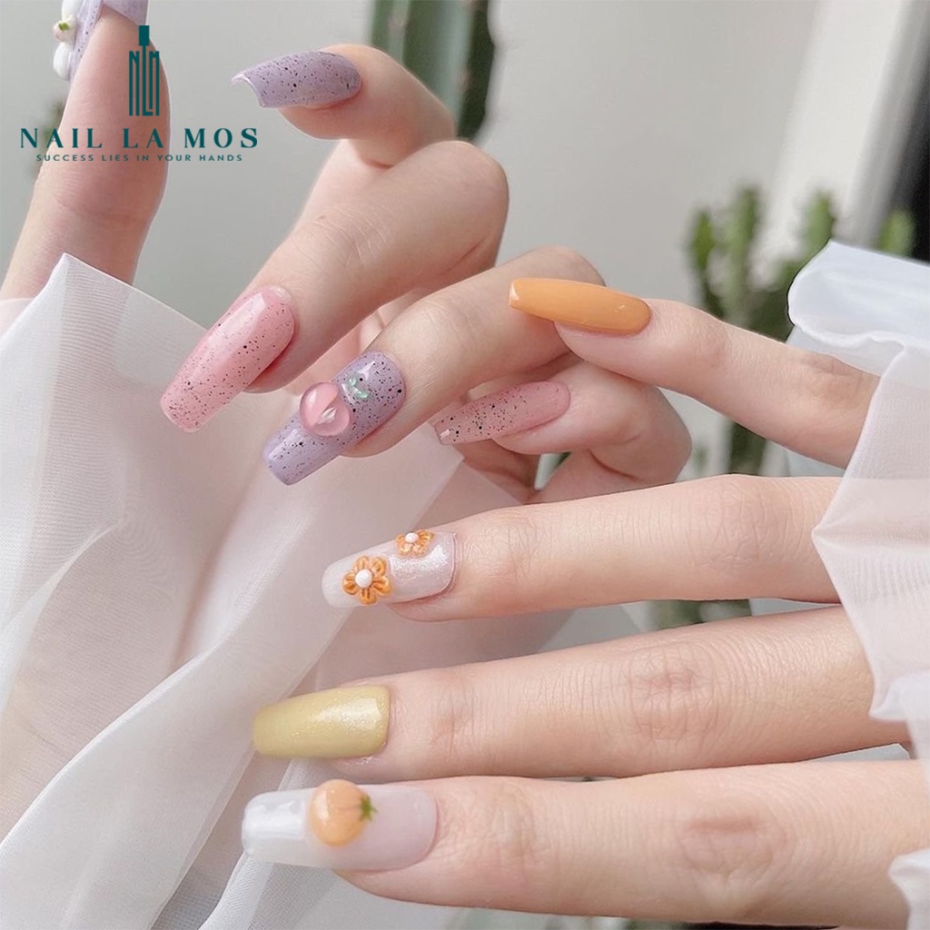 Móng úp HSM chính hãng loại mặt nhám sẵn - hộp 500 móng đủ size phom vuông chuẩn đẹp không cần dũa