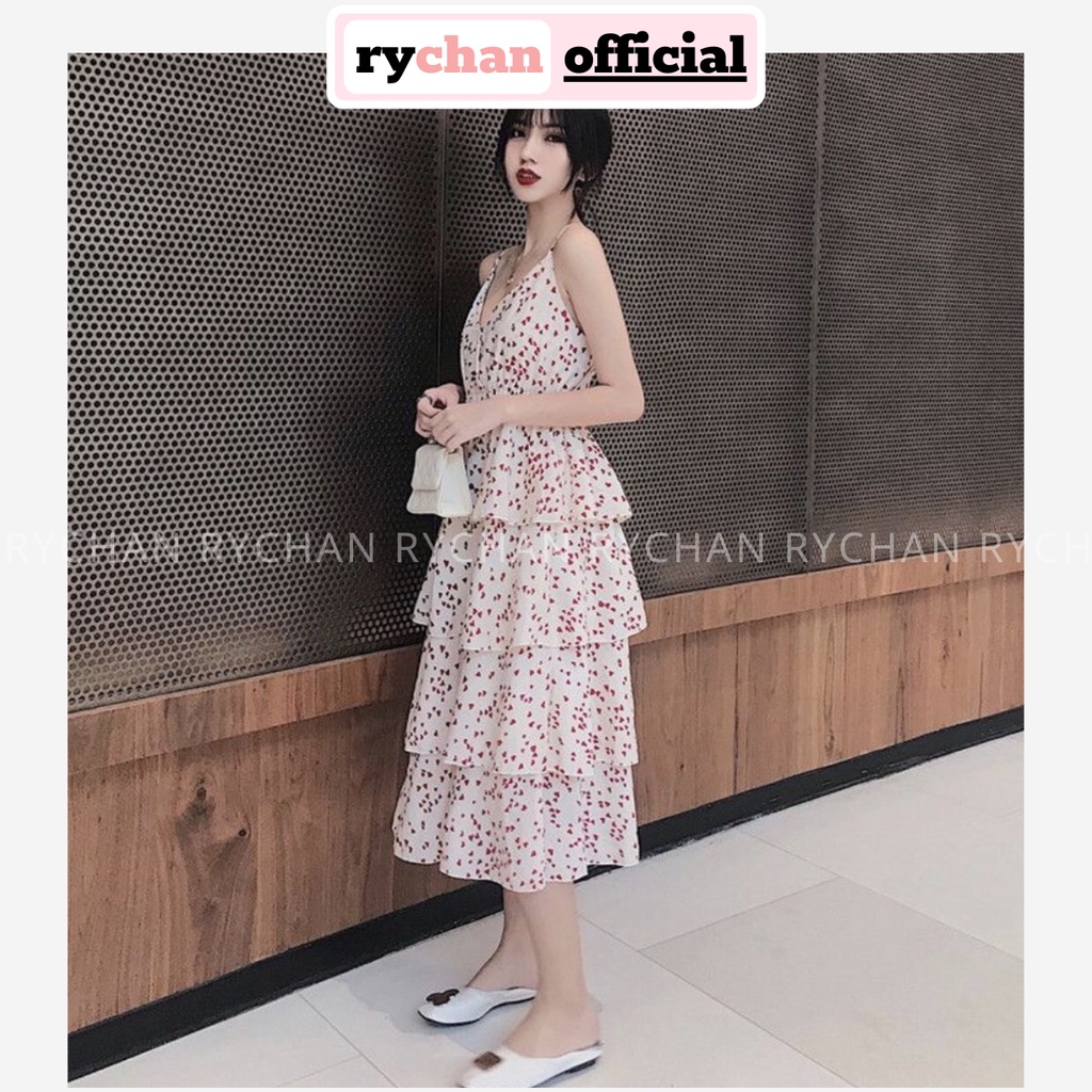 Đầm Maxi Đi Biển Hai Dây Bốn Tầng Họa Tiết - DX695