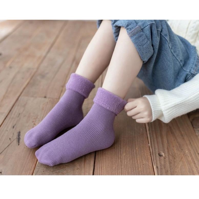 [Giá sỉ] 1 đôi tất trẻ em lót lông tăm màu trơn cao cổ siêu ấm ( từ 2-6 tuổi cho bé trai và gái)