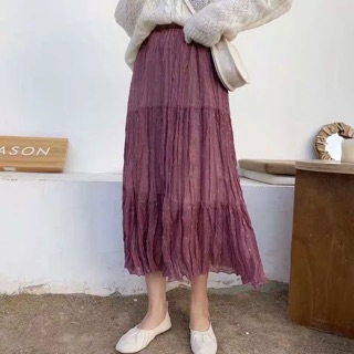Chân váy voan nhăn xếp tầng trơn màu basic Ulzzang Style🌸 Hàng Quảng Châu