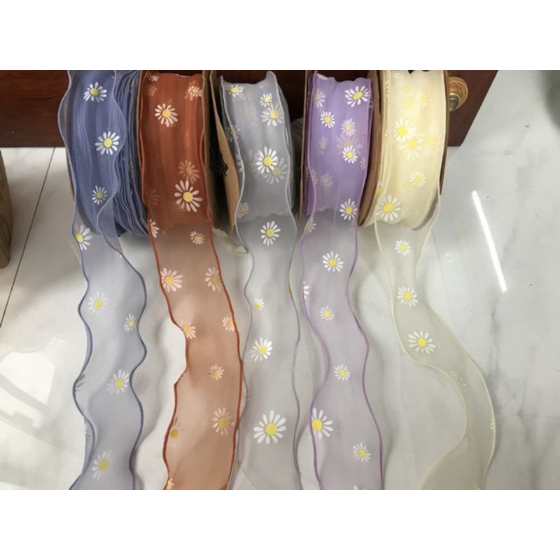 Ruy băng voan hoa cúc cao cấp làm sản phẩm handmade