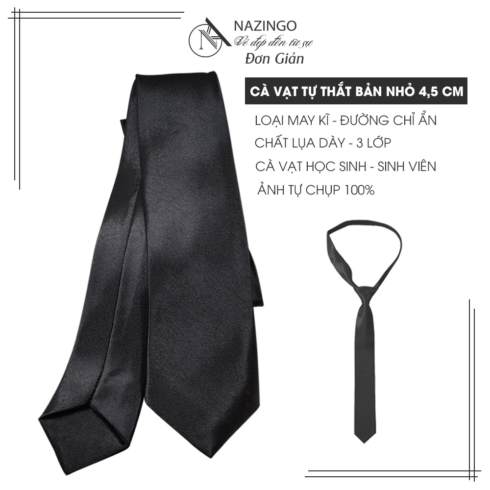 Cà vạt học sinh, sinh viên bản nhỏ 4,5cm Nazingo, chất liệu lụa đen dày