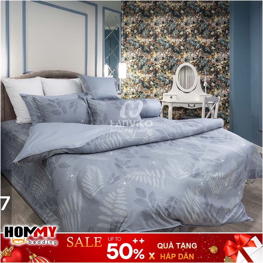 🍁 Mẫu Chăn Ga Gối 🍁 Hanvico Blue Sky DL177 vải cotton cao cấp (bán lẻ ga chun / vỏ chăn / đôi vỏ gối)