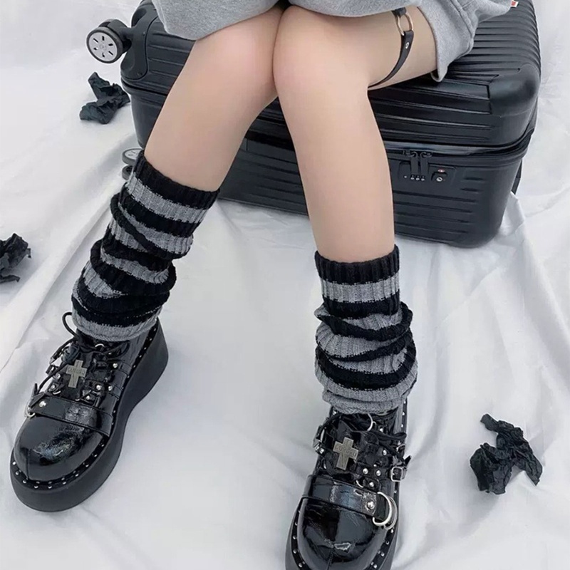 Tất ống chân dệt kim họa tiết kẻ sọc kiểu Mỹ phong cách Harajuku Lolita Punk Gothic thời trang đường phố cho nữ/bé gái