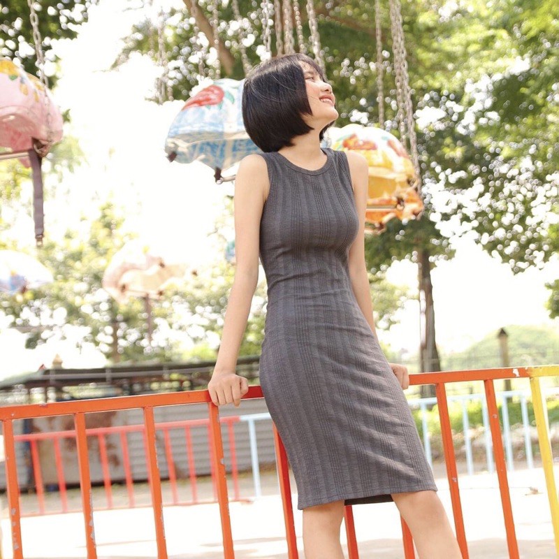 Đầm Thun Gân Dày Dặn Không Tay Ôm Body Korean Ulzzang Style