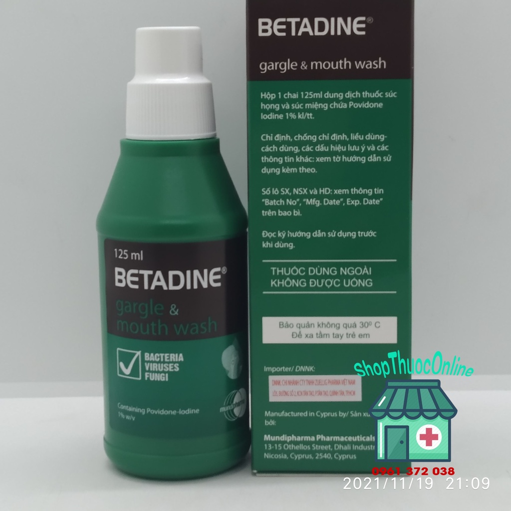 Dung dịch súc miệng họng BETADINE chai 125ml