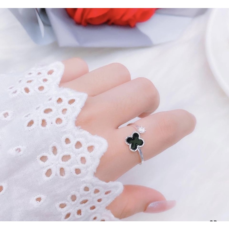 Set Bộ Trang Sức Bạc Ta Nữ Cỏ 4 Lá Sơn Đen Đem Lại May Mắn  - Trang sức Vàng Bạc Hoà Thảo