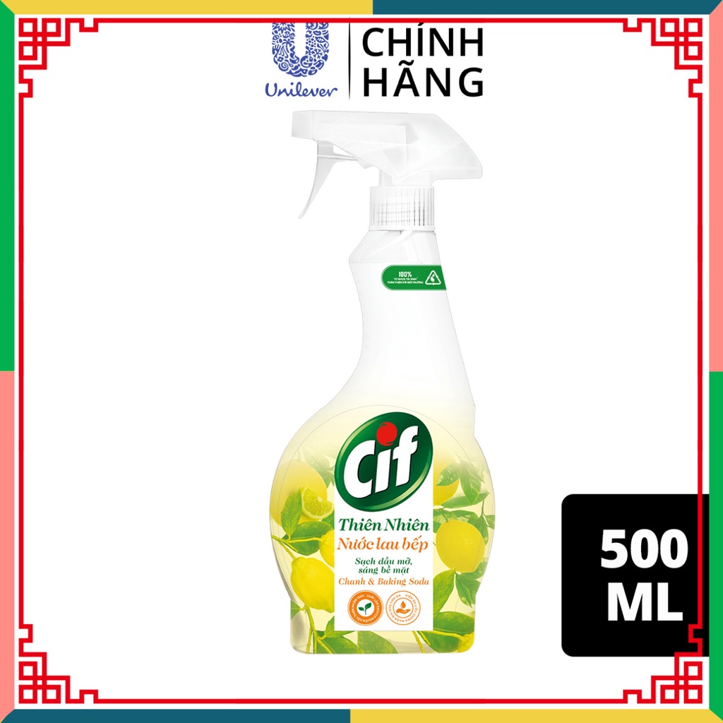 Nước lau bếp Sunlight Chanh & Baking soda|Phiên bản nâng cấp từ Cif|Đánh bay 100% dầu mỡ|Chai 500ml