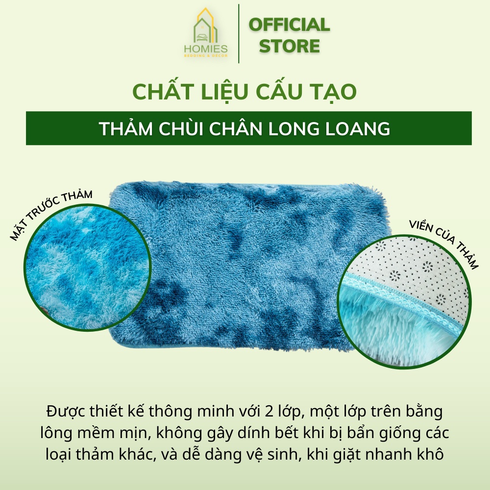 Thảm Lông Chùi Chân HOMIES Lông Loang - Lông Dài Thấm Nước 40cm x 60cm
