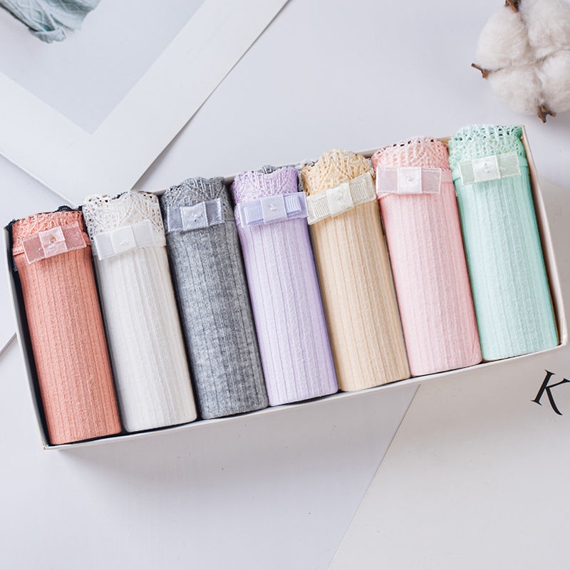 Bộ 7 Quần Lót Cotton Kháng Khuẩn Lưng Vừa Phối Ren Thoáng Khí Cho Nữ Sinh