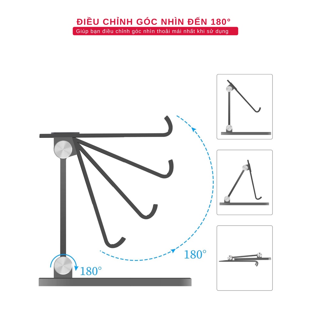 Giá Đỡ Để Bàn Điện Thoại Di Động, Máy Tính Bảng, Ipad Hợp Kim Nhôm Cao Cấp Hai Trục Xoay 180 Độ Tamayoko Model T001