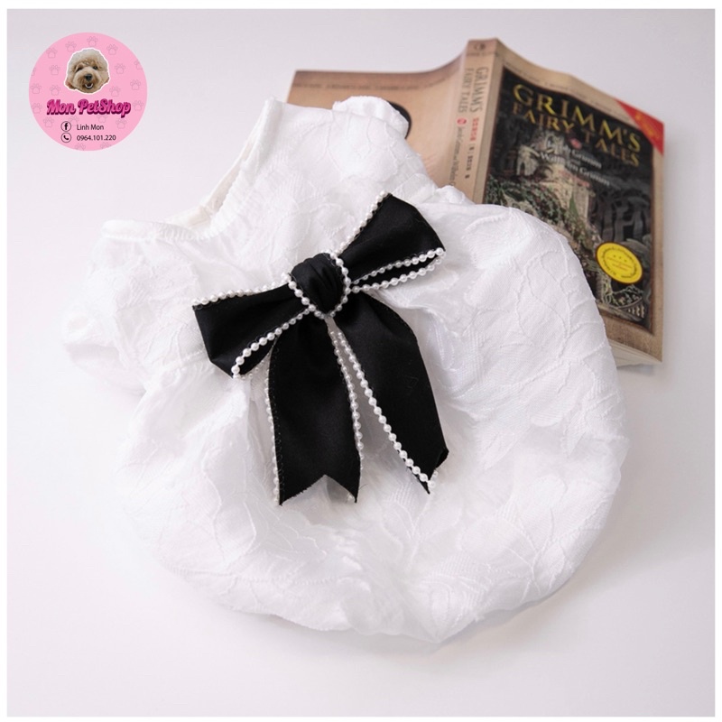 Váy trắng phối nơ sang chảnh cho thú cưng