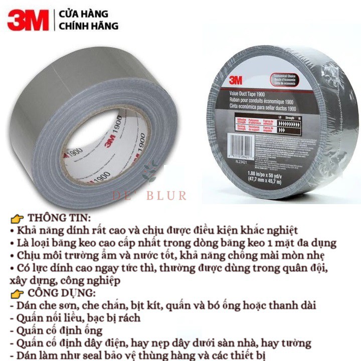 [MỸ] Băng Keo Vải Siêu Cường Đa Dụng 3M Value Duct Tape 1900 Sliver Chính Hãng - DeBlur