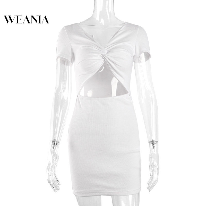 Đầm Tay Ngắn Cổ Chữ V Thắt Nút Quyến Rũ Thời Trang Cho Nữ