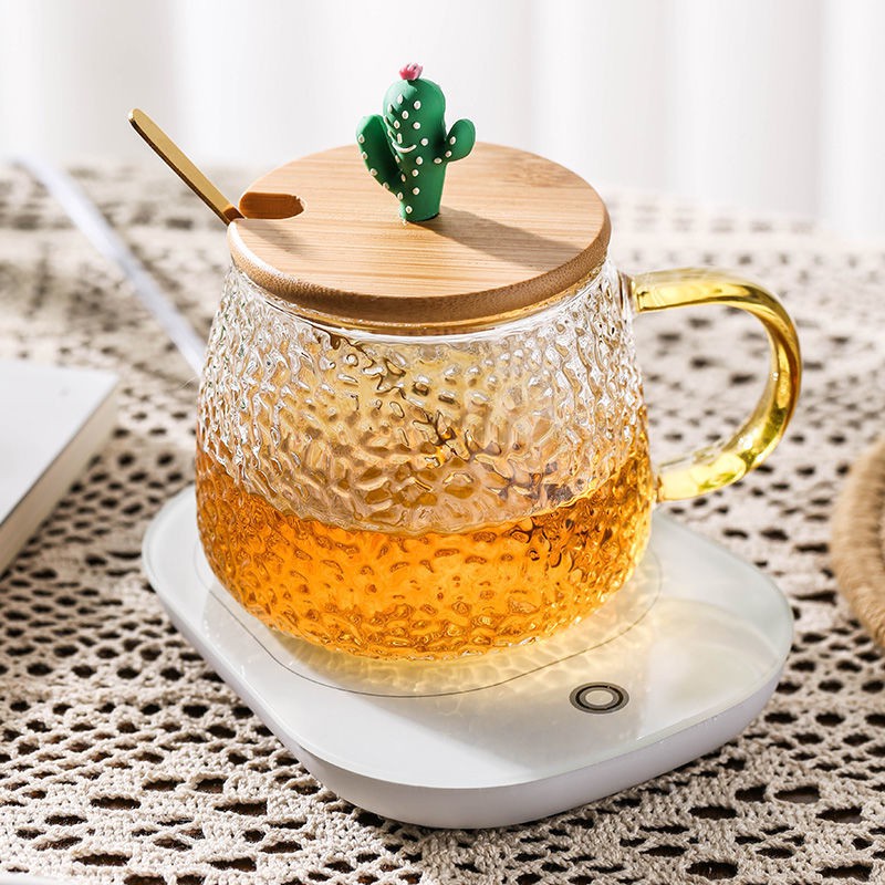 cốc thủy tinh chịu nhiệt tự động coaster làm nóng hoa Teacup Sữa Thông Minh Quà Tặng Tết