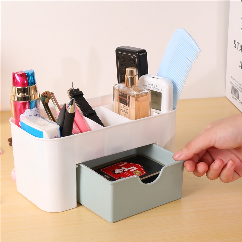 Hộp Đựng Mỹ Phẩm Có Ngăn Kéo Khay Để Son , Nước Hoa , Chì Kẻ Mắt Mày , Tẩy Trang Làm Bằng Nhựa 6 Ngăn