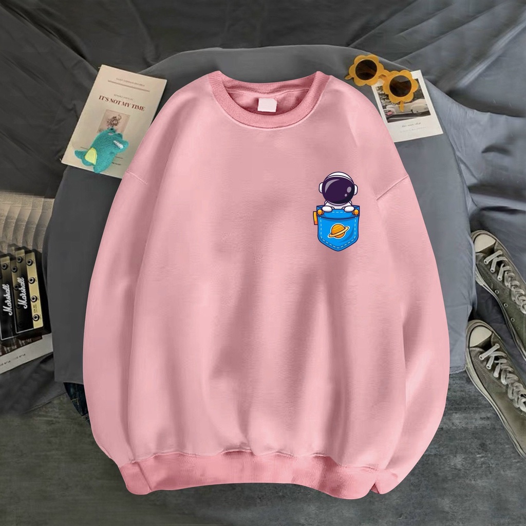 ÁO SWEATER NỈ UNISEX MÀU TRƠN IN LOGO PHI HÀNH GIA CỰC ĐẸP