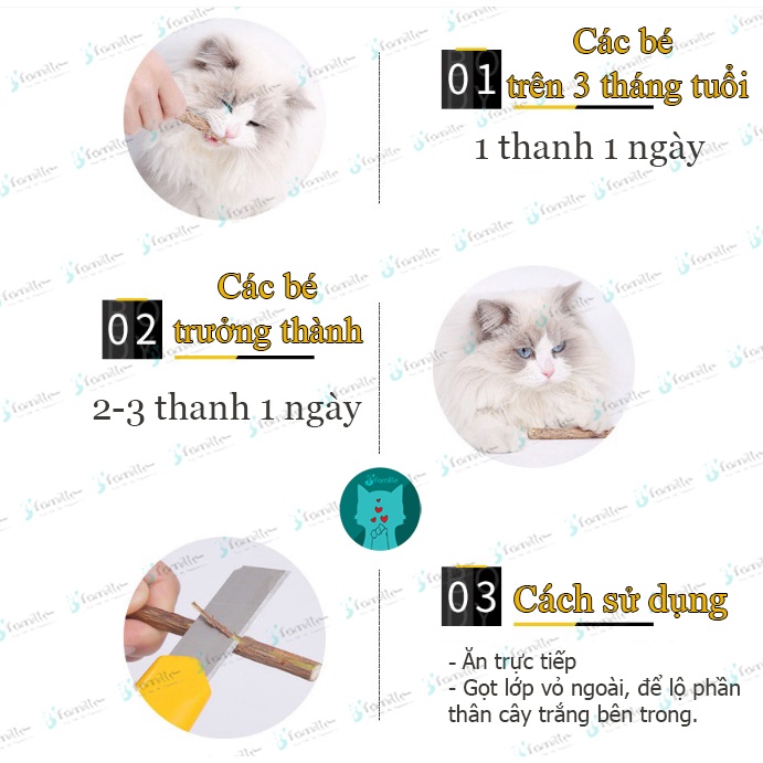 [1CÂY GẶM-CẢ NHÀ VUI]Que Gỗ Catnip Cho Mèo JFamille, Giảm Stress, Làm Sạch Răng, Loại Bỏ Búi Lông. JF155