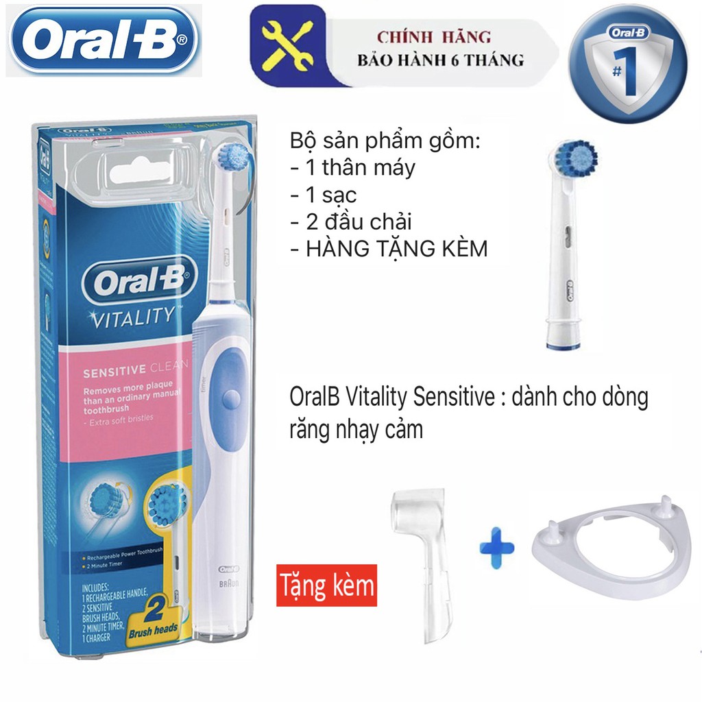 Bàn chải điện đánh răng tự động oralb Oral-B Sensitive Clean (Bảo hành 3 tháng) +Tặng kèm 1 nắp bảo vệ đầu bàn chải