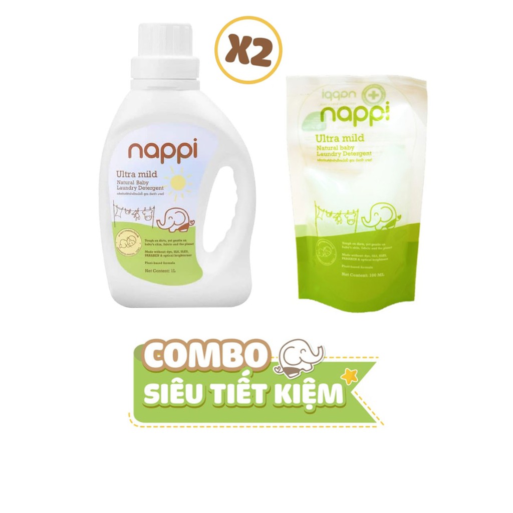 [Mã BMBAU300 giảm 7% đơn 499K] Combo Nước Giặt Nappi (2 Chai 1l và 1 Túi 700ml)