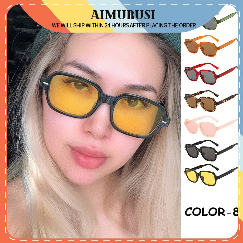 (AIMURUSI) COD Kính Mát Gọng Vuông Kim Loại Phong Cách Retro Cho Nam Nữ