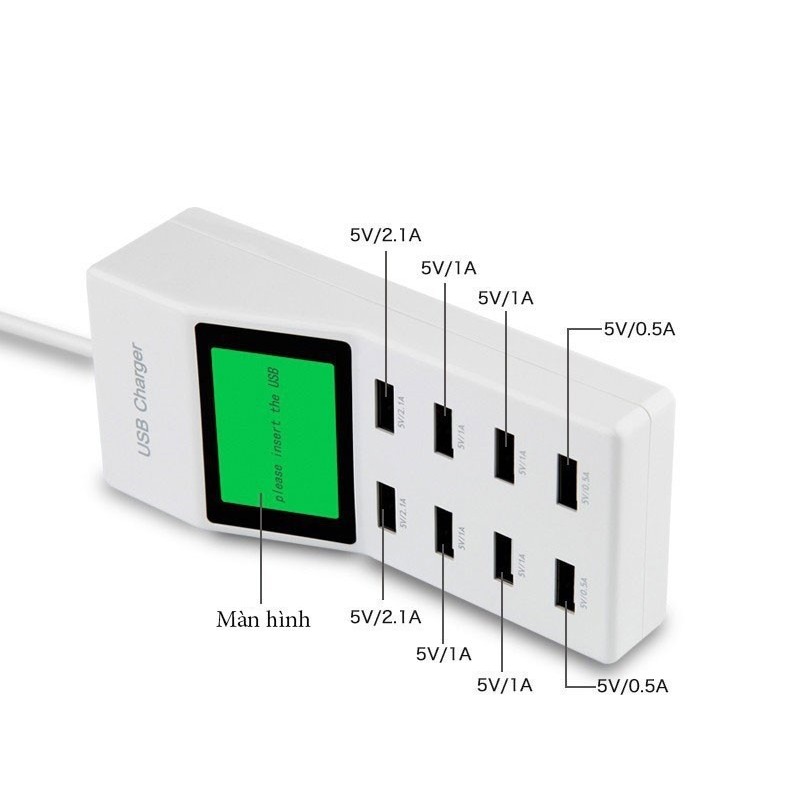 Ổ CẮM Sạc USB 40W 8 Cổng YC-CDA6 màn hình hiển thị LCD