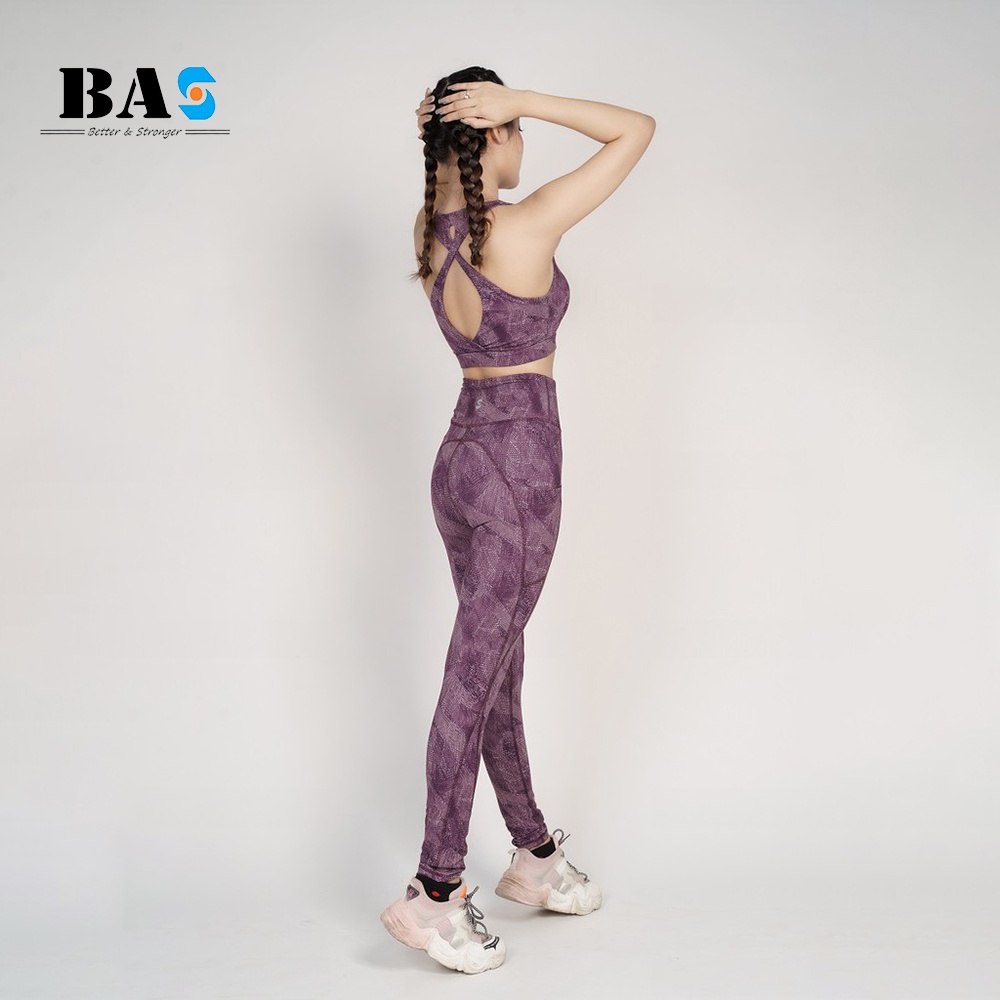 Bộ quần áo tập yoga gym aerobic chuyên nghiệp BAHUNG bra 2 lớp phối legging nâng mông - S40040.